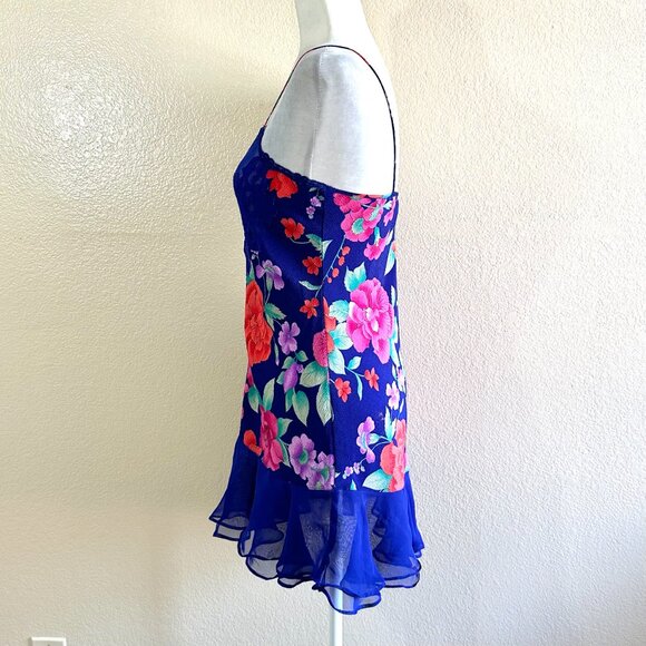 Victoria Secret Vtg 90s Floral Blue Gold Label Slip On Lingerie - Picture 4 of 6